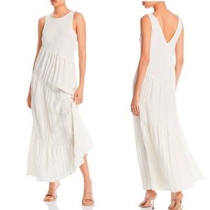 REBECCA TAYLOR Tiered Crinkle Sleeveless silhouette V Back  Maxi Dress Small NEW
